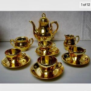 Vintage,  Made in Japan, 12-pc Musical-Gilded Ceramic Tea Set (sftz)  This is a